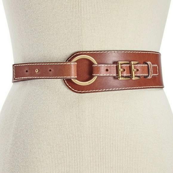 New! MICHAEL KORS Double-Buckle Leather Belt Brown - Picture 2 of 5